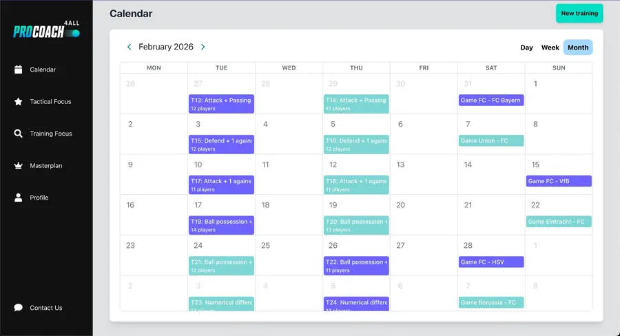 MasterPlan sessions ready to import into the ProCoach4All calendar